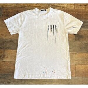 Amiri Paint Drip WHITE shirt T-Shirt Mens Size Large